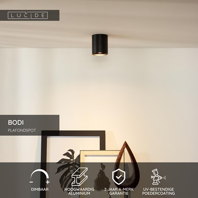 Lucide BODI - Plafondspot - Ø 8 cm - 1xGU10 - Zwart